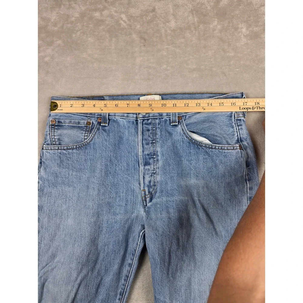 Levis 501 Button Fly Jeans Mens W34 L29 Blue Straight Distressed Denim 2008